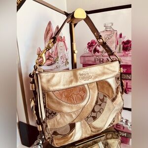 Coach Zoe limited edition Gold and Tan Patchwork leather, suede Crossbody Bag